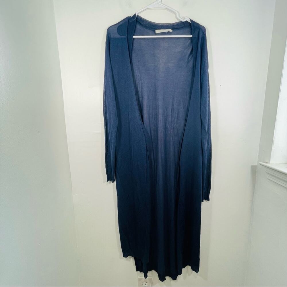 One Grey Day Navy Blue Lightweight Open Front Knit Duster Cardigan Small